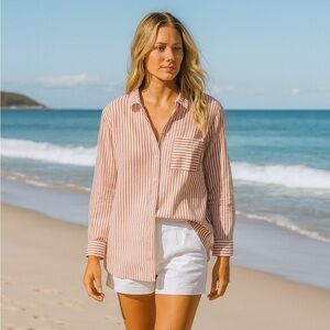 For Love and Lemons Orange Stripe Button Front Shirt in Excellent  Condition